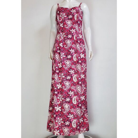 Vintage 90s Hilo Hattie Hawaiian Pink Floral Maxi Dress - Picture 1 of 8